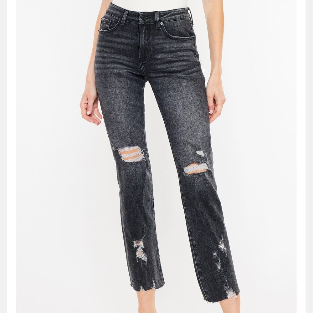 KANCAN Ankle Straight Mid Rise Ripped Jean, Size 32 Regular